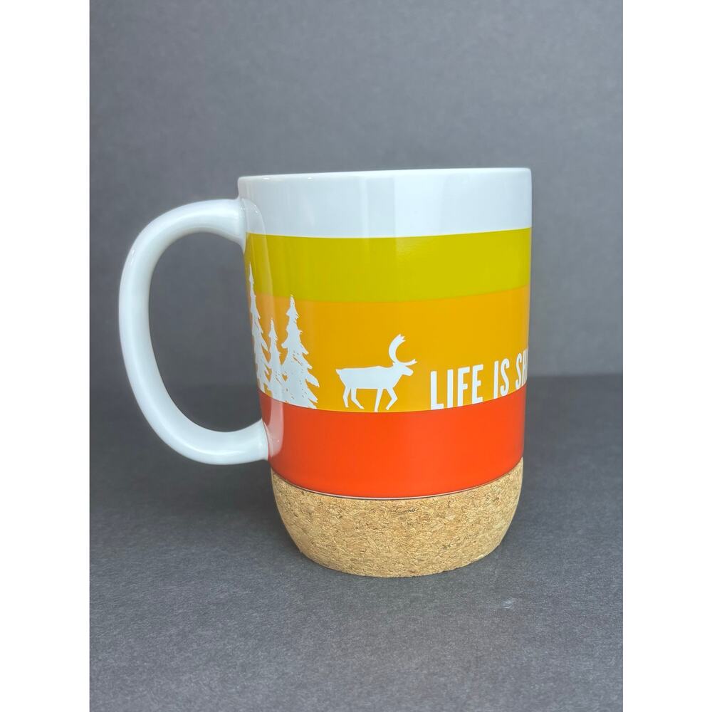 Caribou Coffee Ceramic Mug 2020 14 oz Life is Short Stay Awake for It. Cork Base